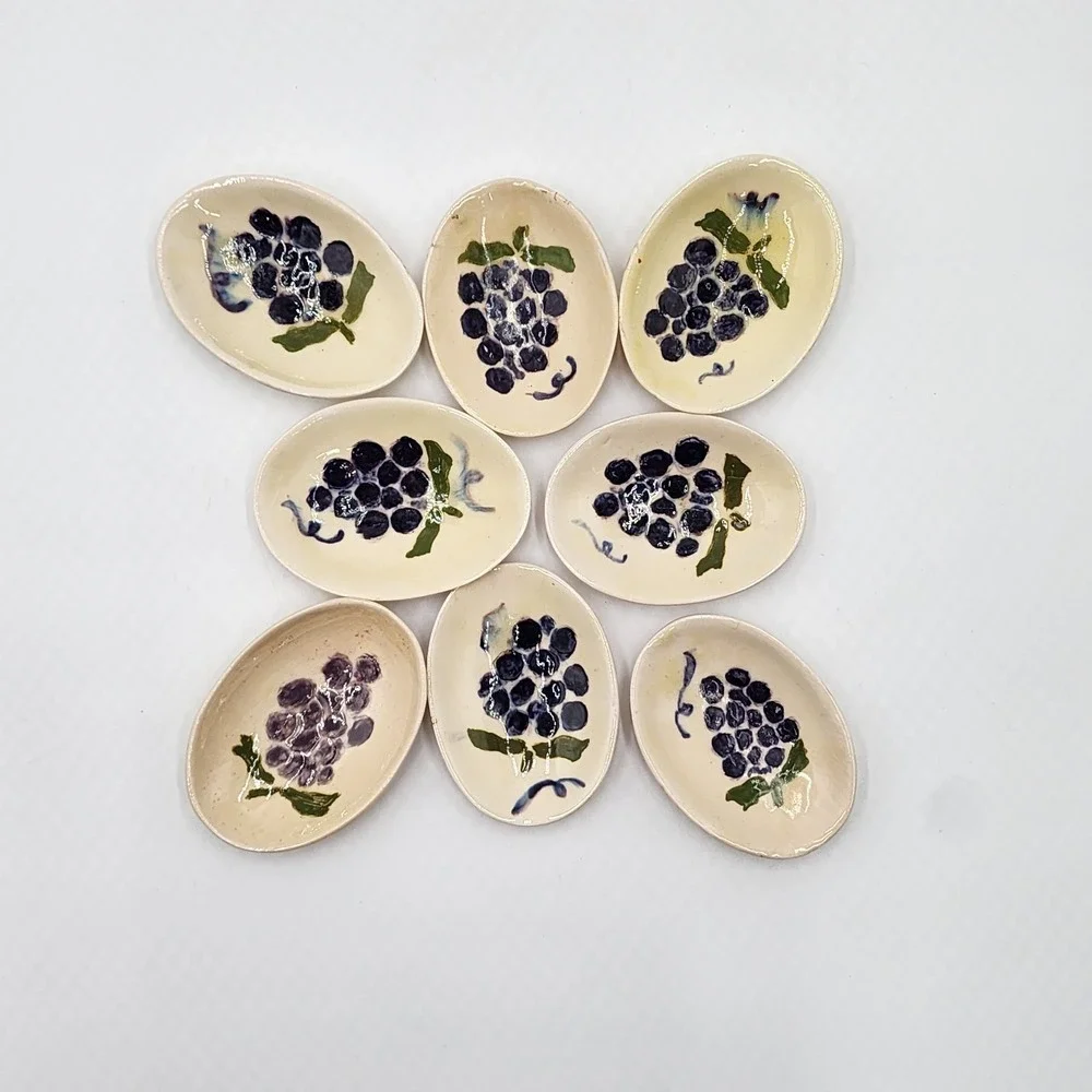 Vintage Hand Painted Ceramic Salt Cellars Purple Grapes Trinket Dishes Lot of 8